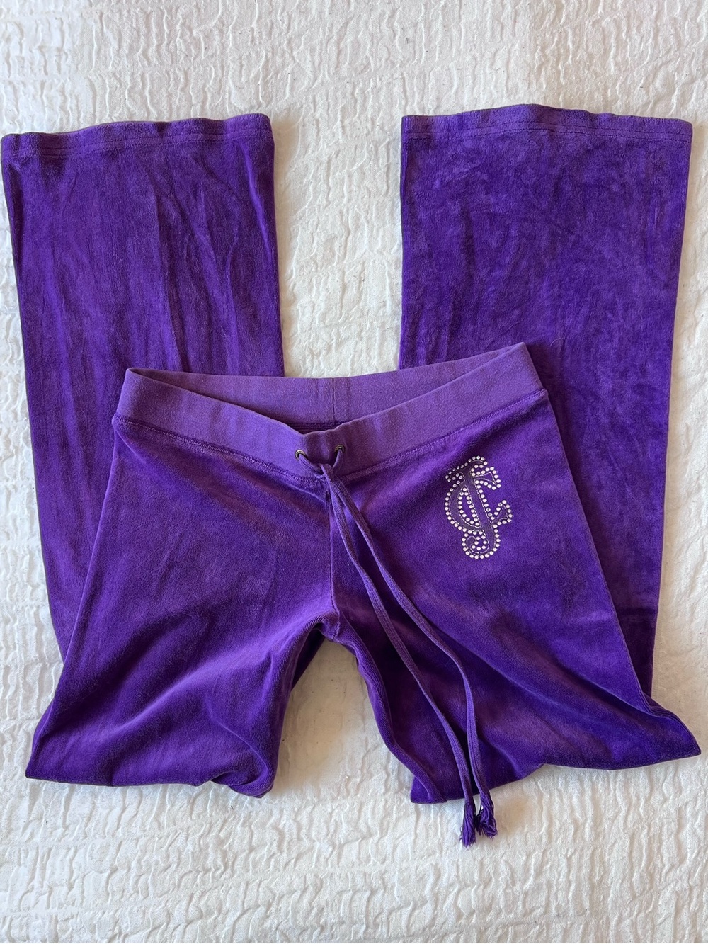 Y2K Juicy Couture Purple Velour Rhinestone Logo Pants